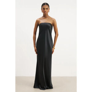 NWT BOA Because of Alice Satin Strapless Column Maxi Formal Dress Black Women XS